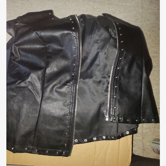 Luxe Vegan Leather Studded Zip up Moto Biker Jacket - Picture 5 of 8